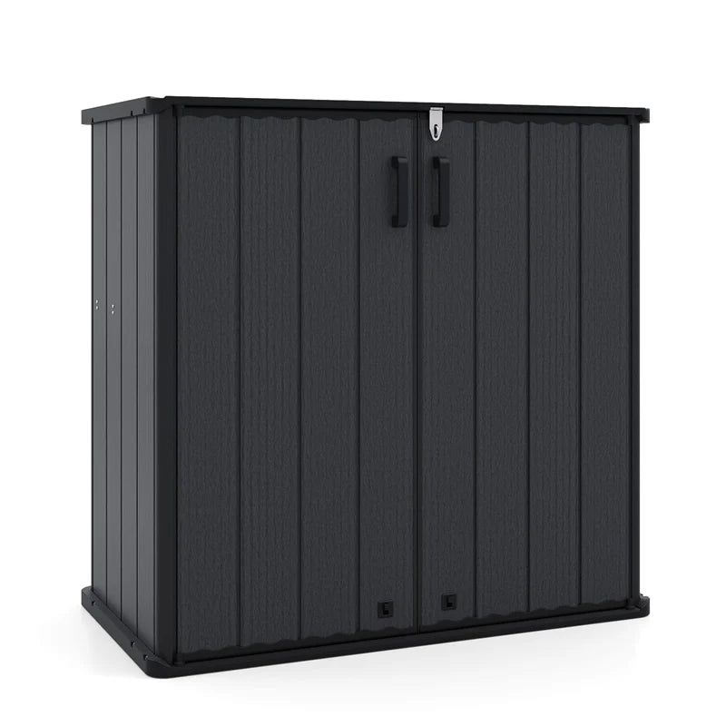 23.5 Cu.ft Outdoor Storage Shed, 175 Gallon All-Weather Resin Patio Deck Box with Floor & Lockable Door, Waterproof Horizontal Garden Tool Shed