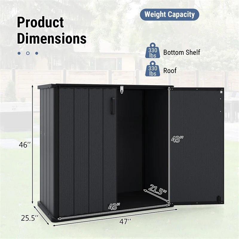 23.5 Cu.ft Outdoor Storage Shed, 175 Gallon All-Weather Resin Patio Deck Box with Floor & Lockable Door, Waterproof Horizontal Garden Tool Shed