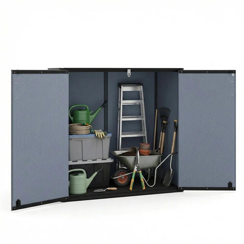 23.5 Cu.ft Outdoor Storage Shed, 175 Gallon All-Weather Resin Patio Deck Box with Floor & Lockable Door, Waterproof Horizontal Garden Tool Shed