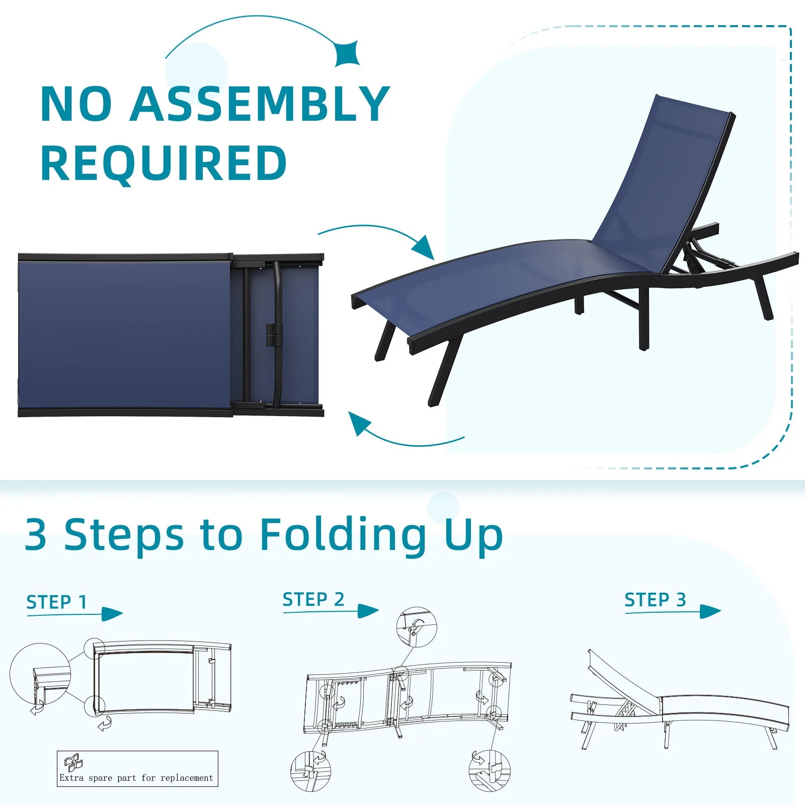 AECOJOY Outdoor Chaise Lounge, All Weather Pool Lounge Chairs Ergonomic Design (Navy, 1 PCs)