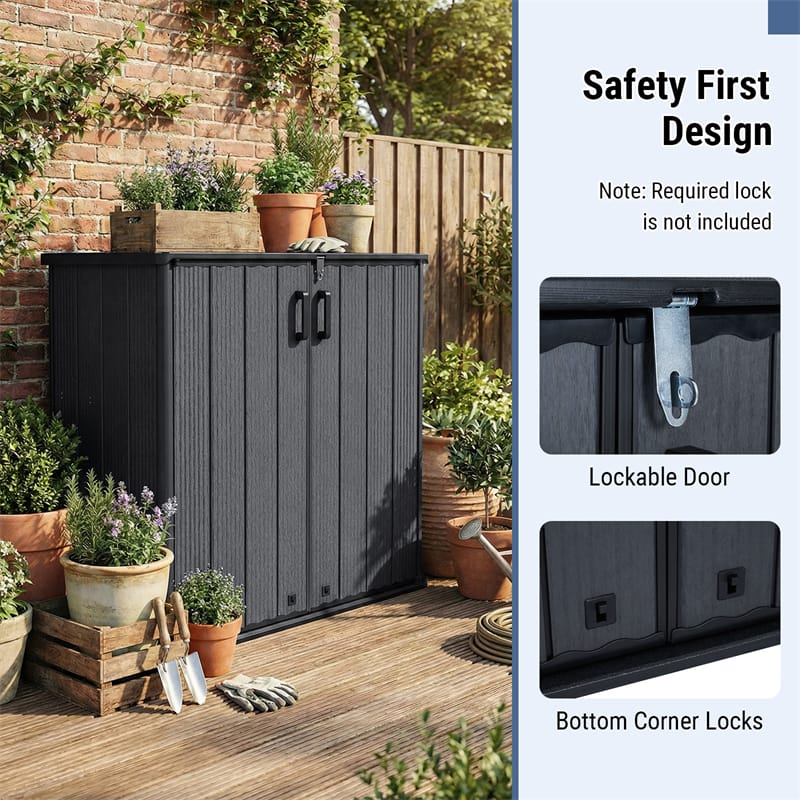23.5 Cu.ft Outdoor Storage Shed, 175 Gallon All-Weather Resin Patio Deck Box with Floor & Lockable Door, Waterproof Horizontal Garden Tool Shed