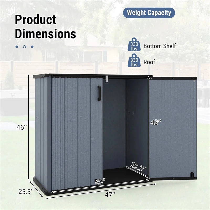 23.5 Cu.ft Outdoor Storage Shed, 175 Gallon All-Weather Resin Patio Deck Box with Floor & Lockable Door, Waterproof Horizontal Garden Tool Shed