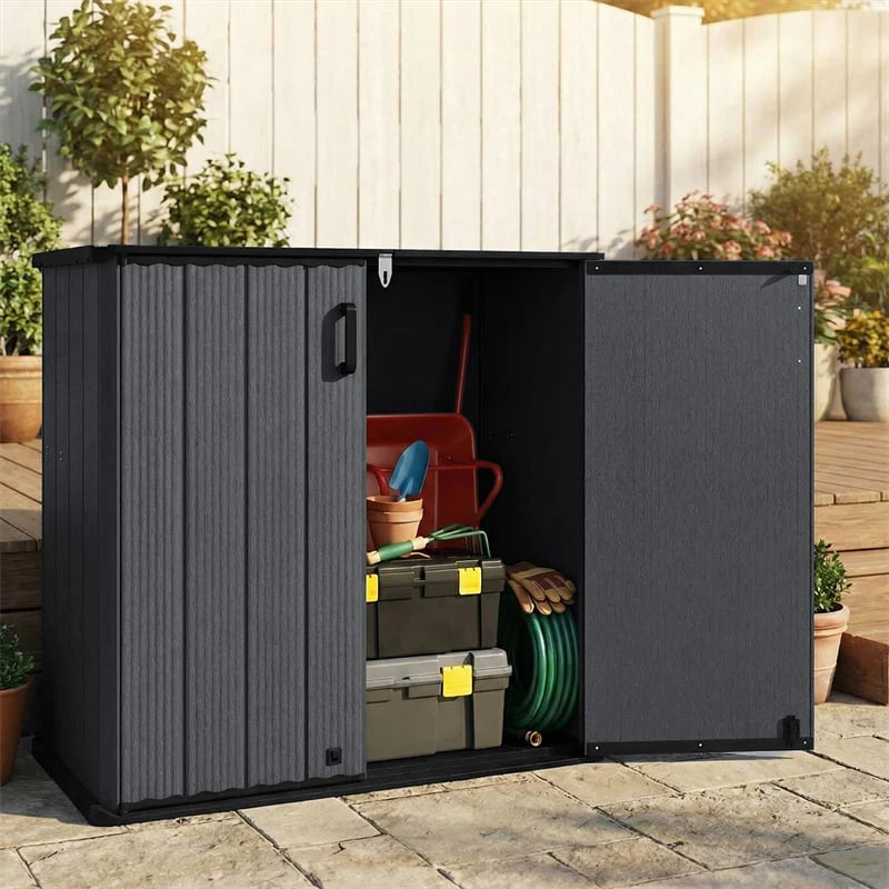23.5 Cu.ft Outdoor Storage Shed, 175 Gallon All-Weather Resin Patio Deck Box with Floor & Lockable Door, Waterproof Horizontal Garden Tool Shed