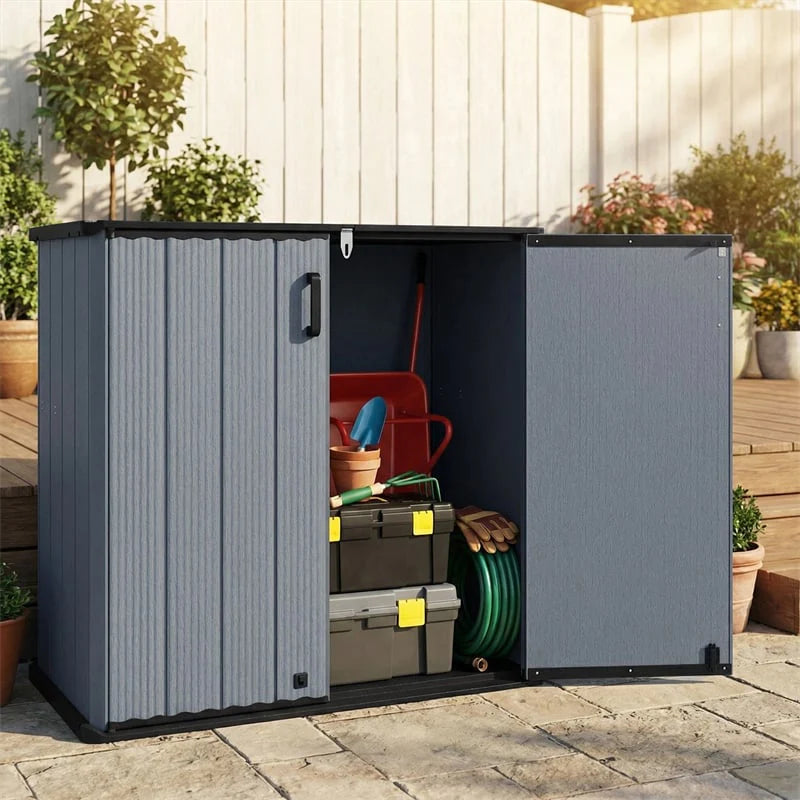 23.5 Cu.ft Outdoor Storage Shed, 175 Gallon All-Weather Resin Patio Deck Box with Floor & Lockable Door, Waterproof Horizontal Garden Tool Shed