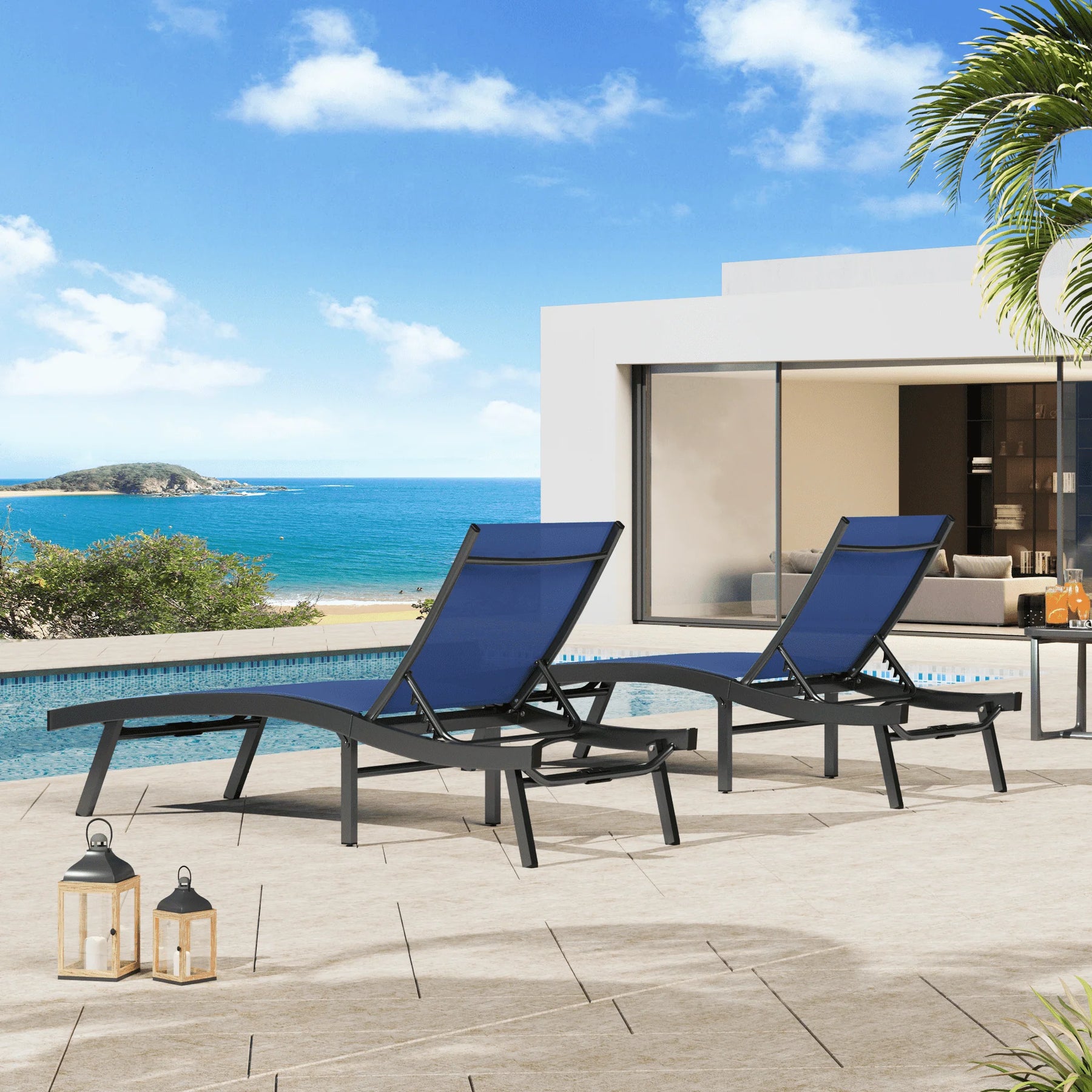 AECOJOY Outdoor Chaise Lounge, All Weather Pool Lounge Chairs Ergonomic Design (Navy, 1 PCs)