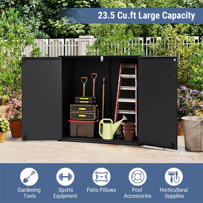 23.5 Cu.ft Outdoor Storage Shed, 175 Gallon All-Weather Resin Patio Deck Box with Floor & Lockable Door, Waterproof Horizontal Garden Tool Shed