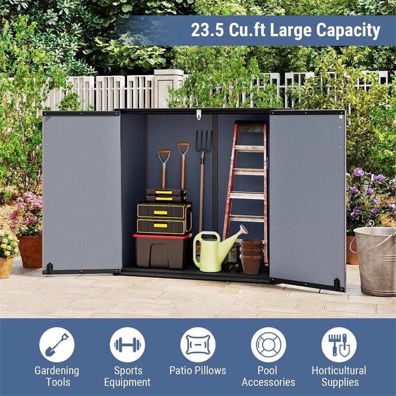 23.5 Cu.ft Outdoor Storage Shed, 175 Gallon All-Weather Resin Patio Deck Box with Floor & Lockable Door, Waterproof Horizontal Garden Tool Shed
