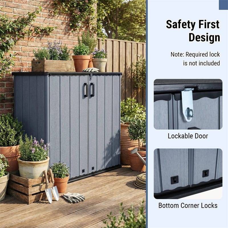 23.5 Cu.ft Outdoor Storage Shed, 175 Gallon All-Weather Resin Patio Deck Box with Floor & Lockable Door, Waterproof Horizontal Garden Tool Shed