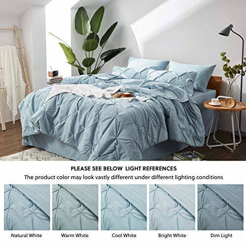 Bedsure Blue Comforter Set Queen - Bed in A Bag Queen 7 Pieces, Pintuck Bedding Sets Light Blue Bed Set with Comforter, Sheets, Pillowcases & Shams