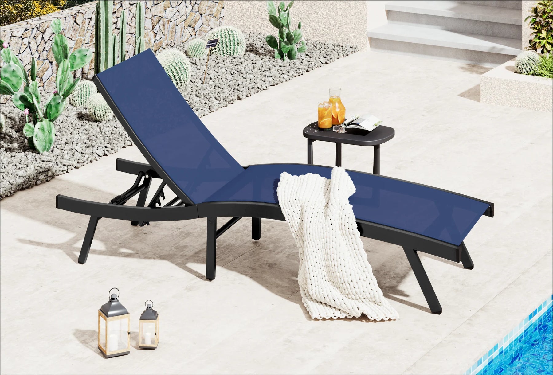AECOJOY Outdoor Chaise Lounge, All Weather Pool Lounge Chairs Ergonomic Design (Navy, 1 PCs)